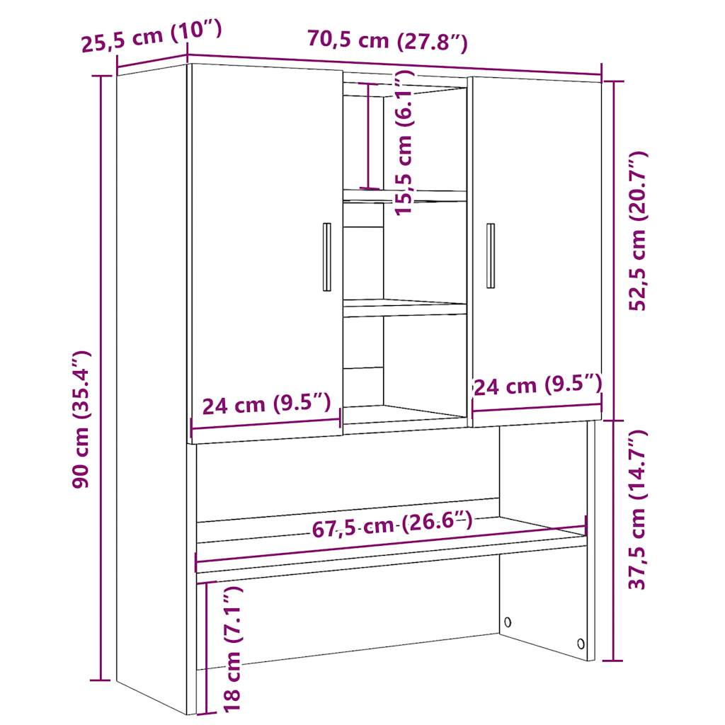 vidaXL Armario de lavadora madera envejecida 70,5x25,5x90 cm