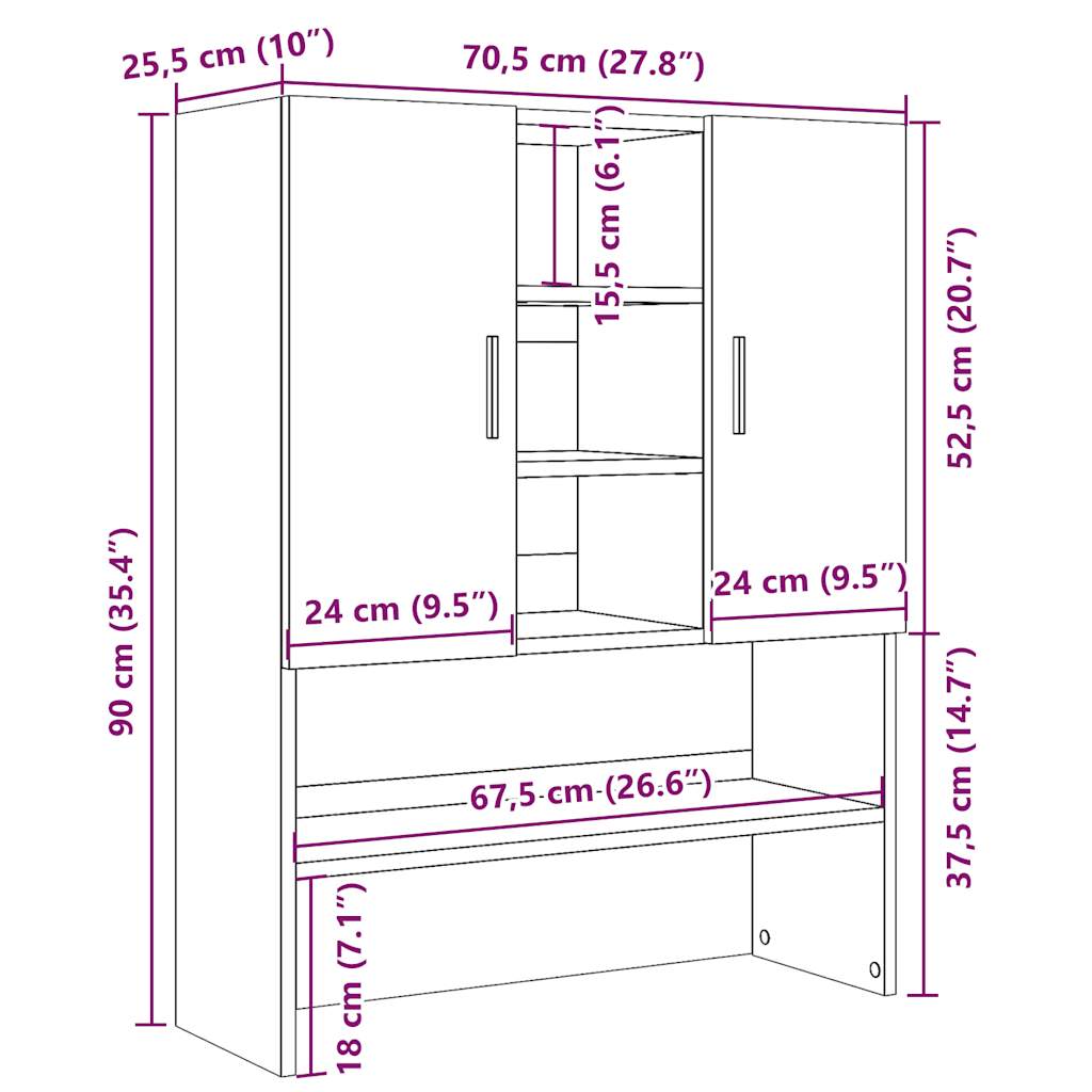 vidaXL Armario de lavadora roble artisan 70,5x25,5x90 cm