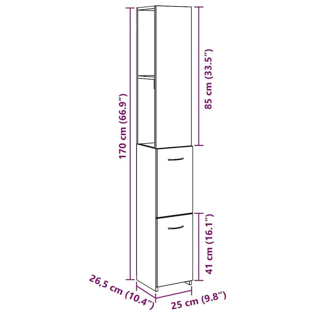 vidaXL Armario de baño madera contrachapada gris hormigón 25x25x170 cm