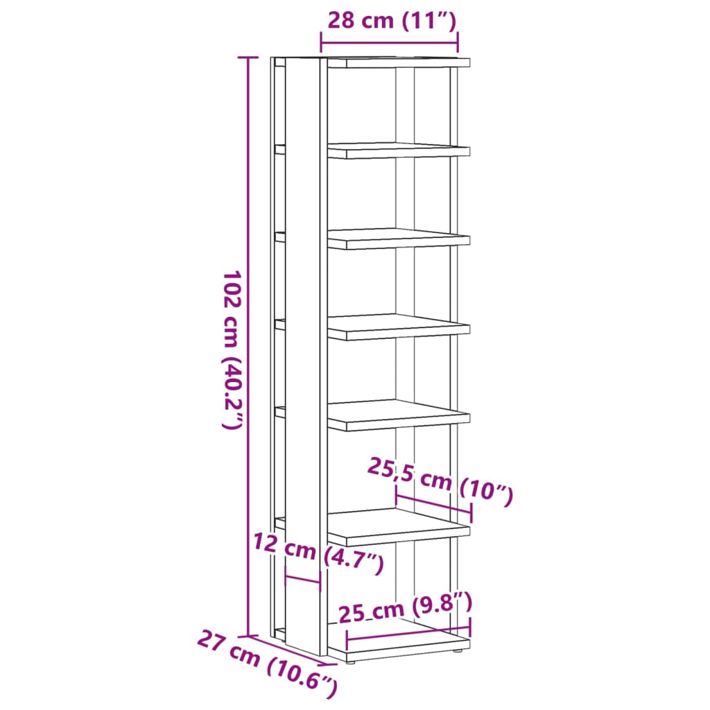 vidaXL Armario zapatero madera de ingeniería envejecida 28x27x102 cm