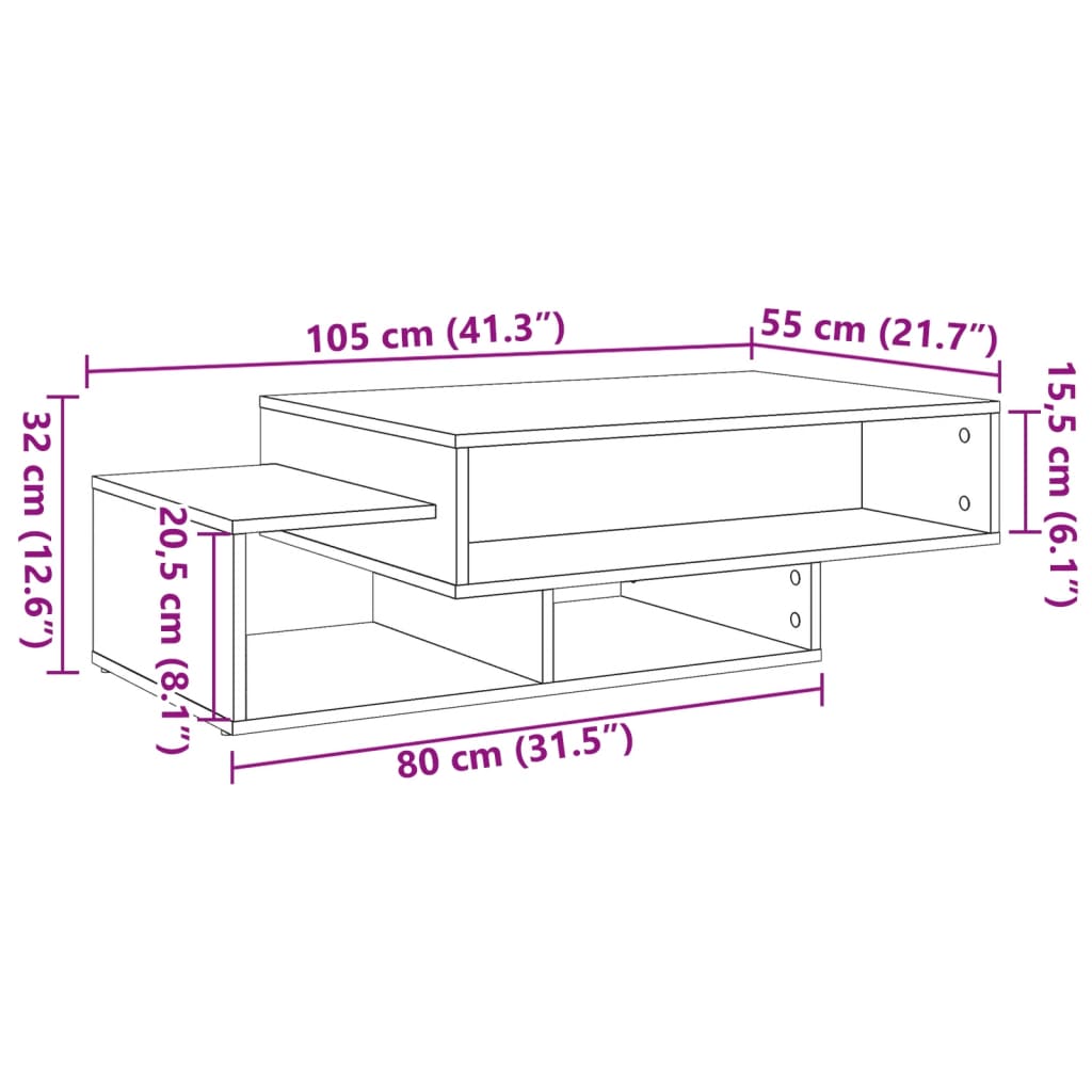 vidaXL Mesa de centro madera de ingeniería envejecida 105x55x32 cm