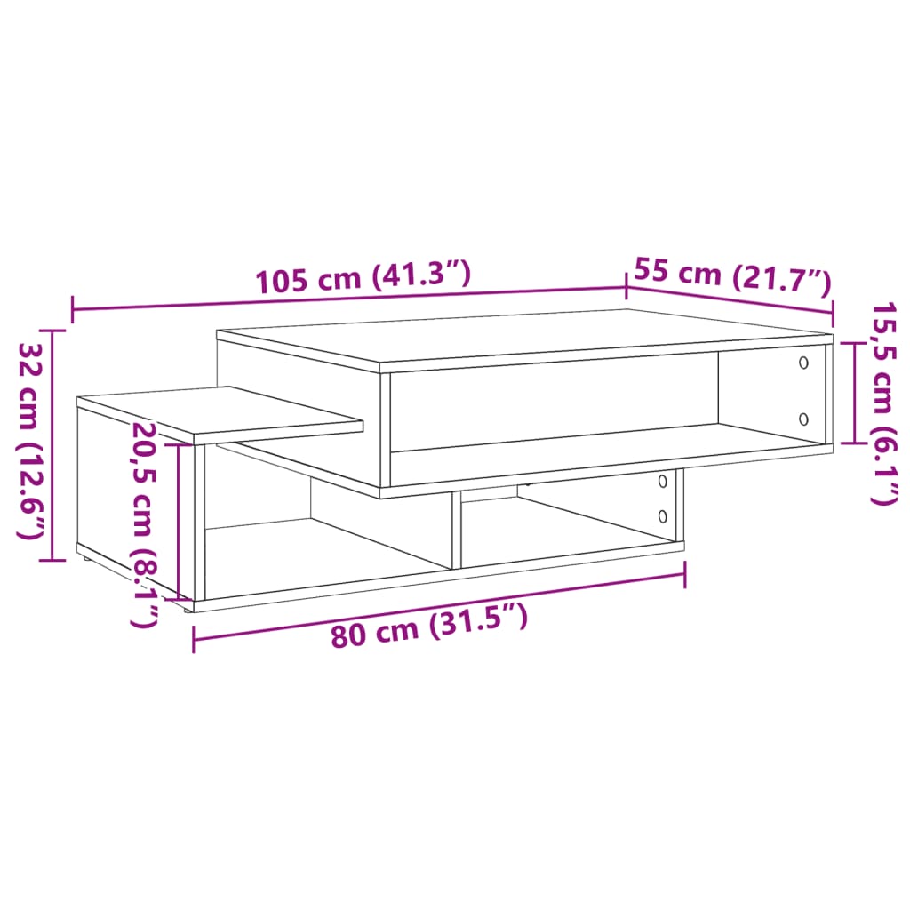 vidaXL Mesa de centro madera de ingeniería roble artisan 105x55x32 cm