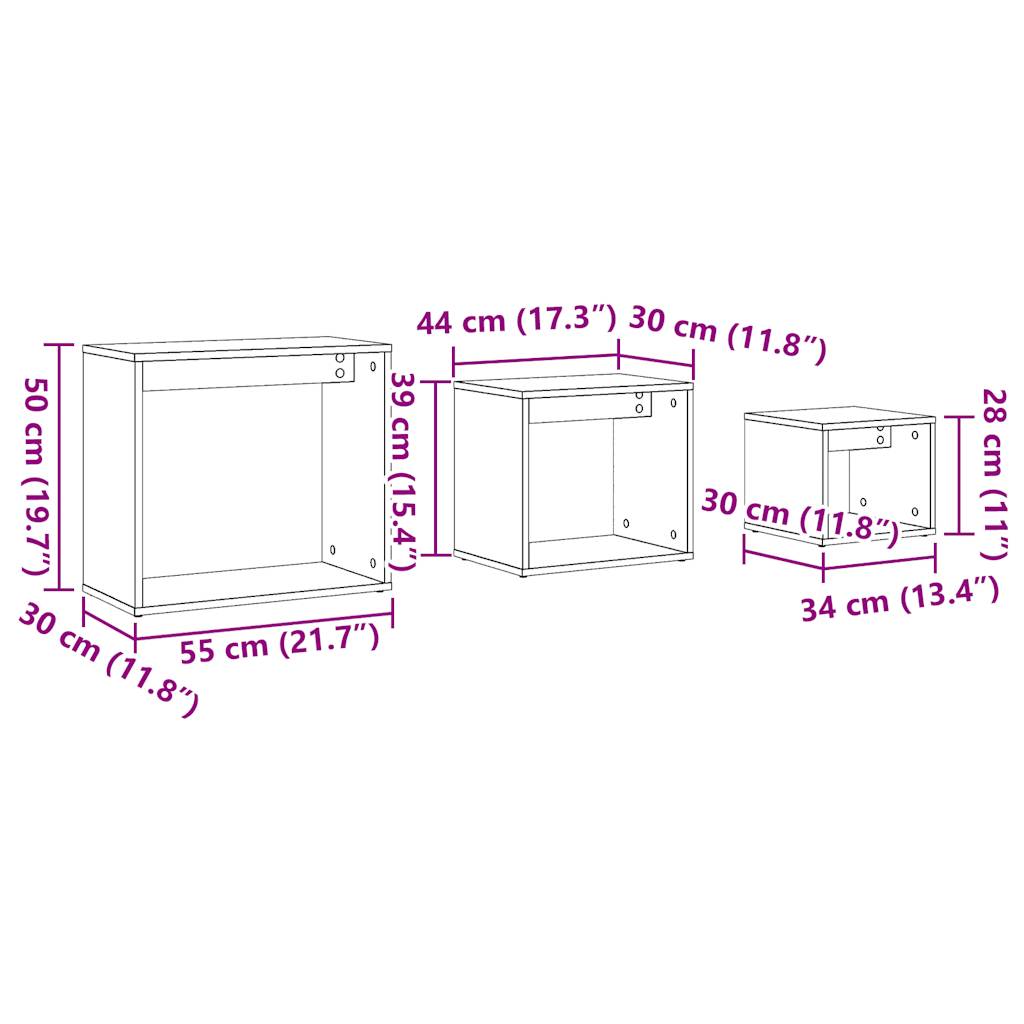 vidaXL Mesas apilables 3 pzas madera contrachapada color roble artisan