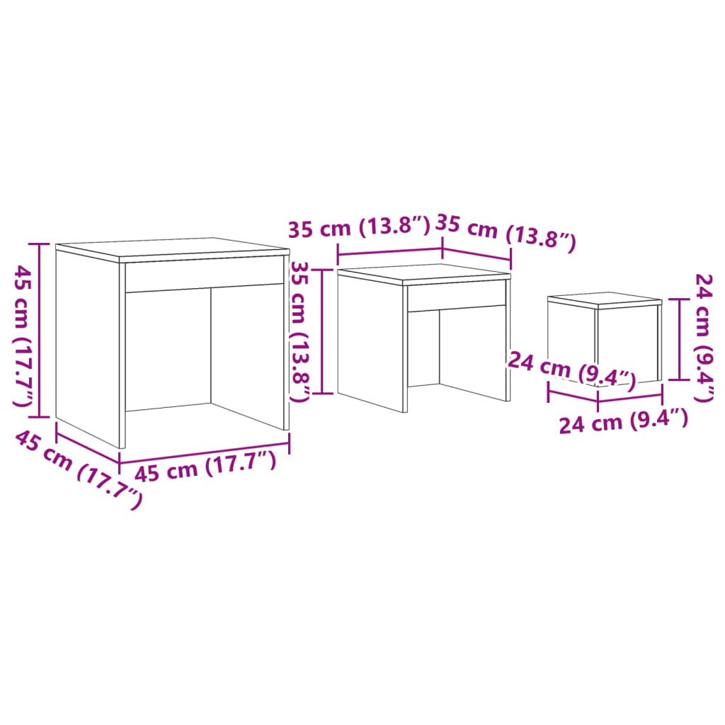 vidaXL Mesas apilables 3 pzas madera contrachapada color roble artisan