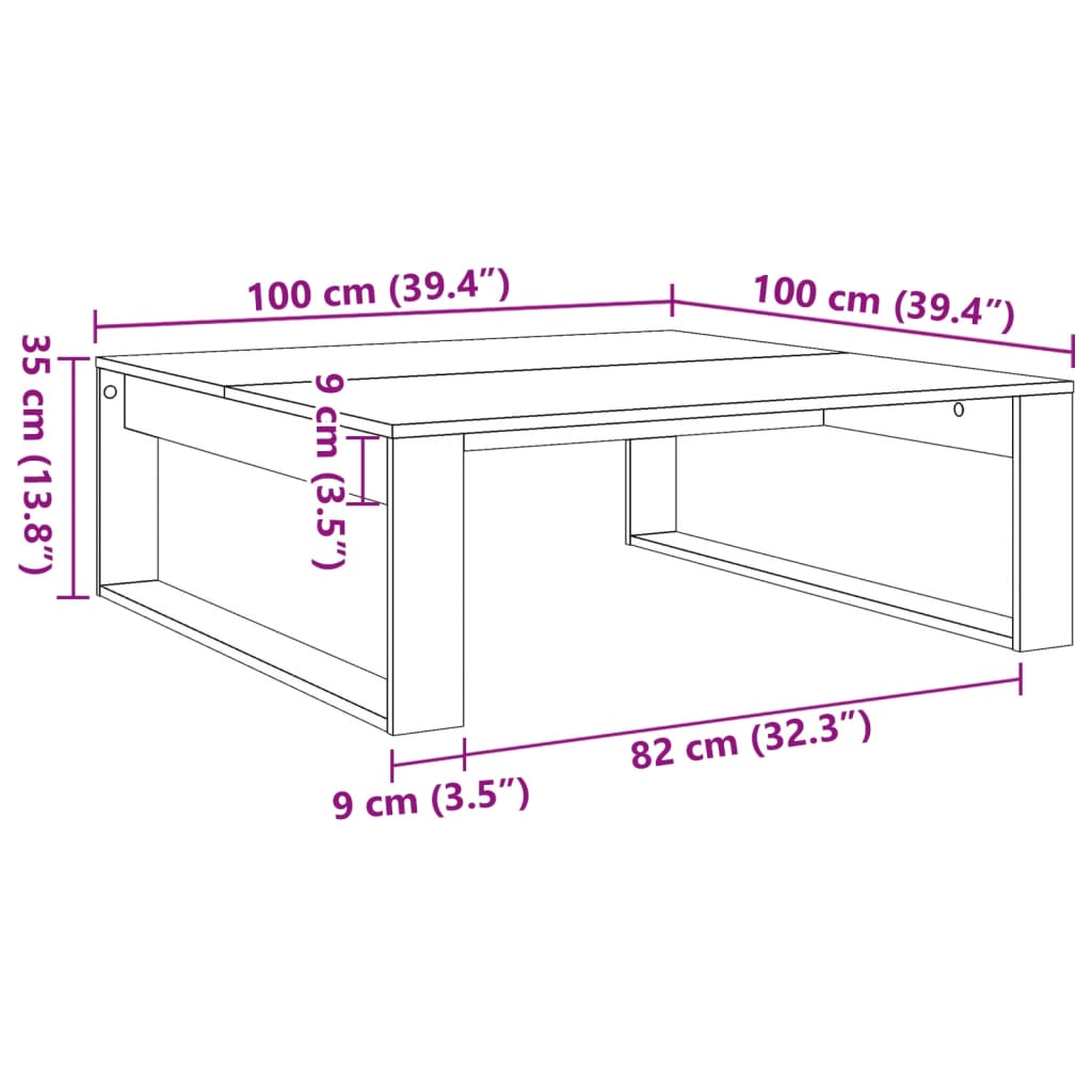 vidaXL Mesa de centro madera de ingeniería envejecida 100x100x35 cm