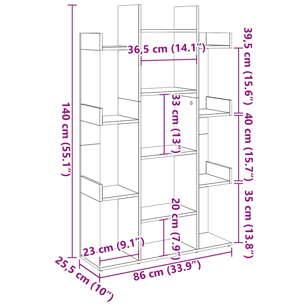 vidaXL Estantería de madera de ingeniería roble artisan 86x25,5x140 cm