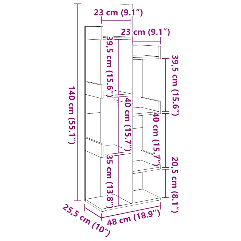 vidaXL Armario de libros madera contrachapada envejecida 48x25,5x140cm