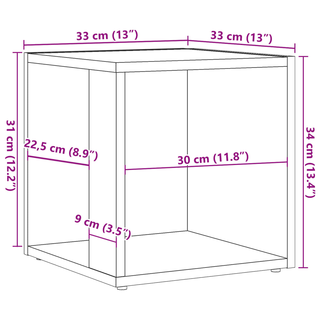 vidaXL Mesa auxiliar de madera de ingeniería envejecida 33x33x34 cm