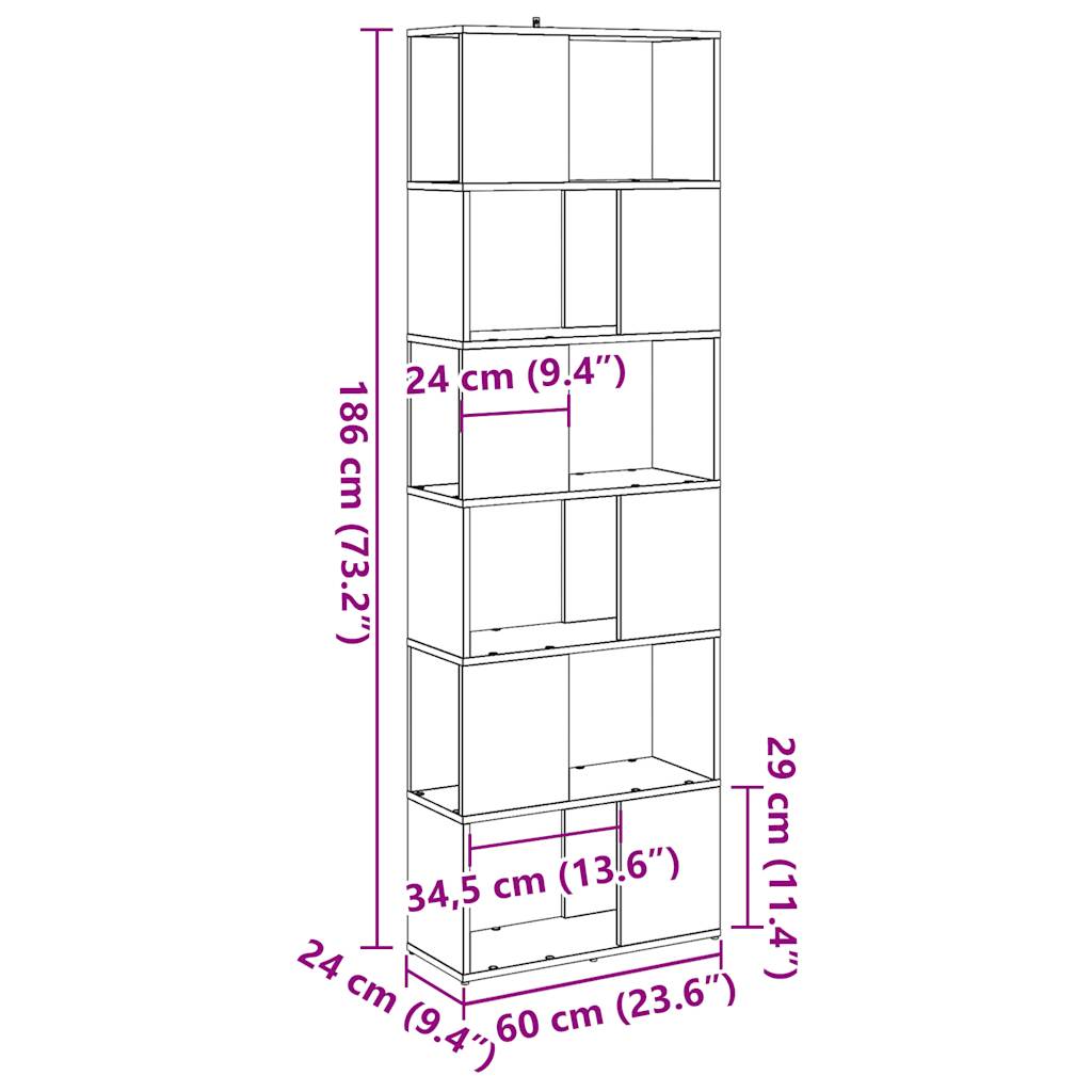 vidaXL Estantería/divisor de espacios madera envejecida 60x24x186 cm