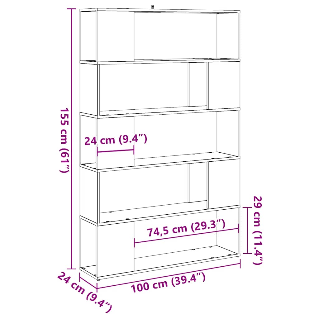 vidaXL Estantería/divisor de espacios roble artisan 100x24x155 cm