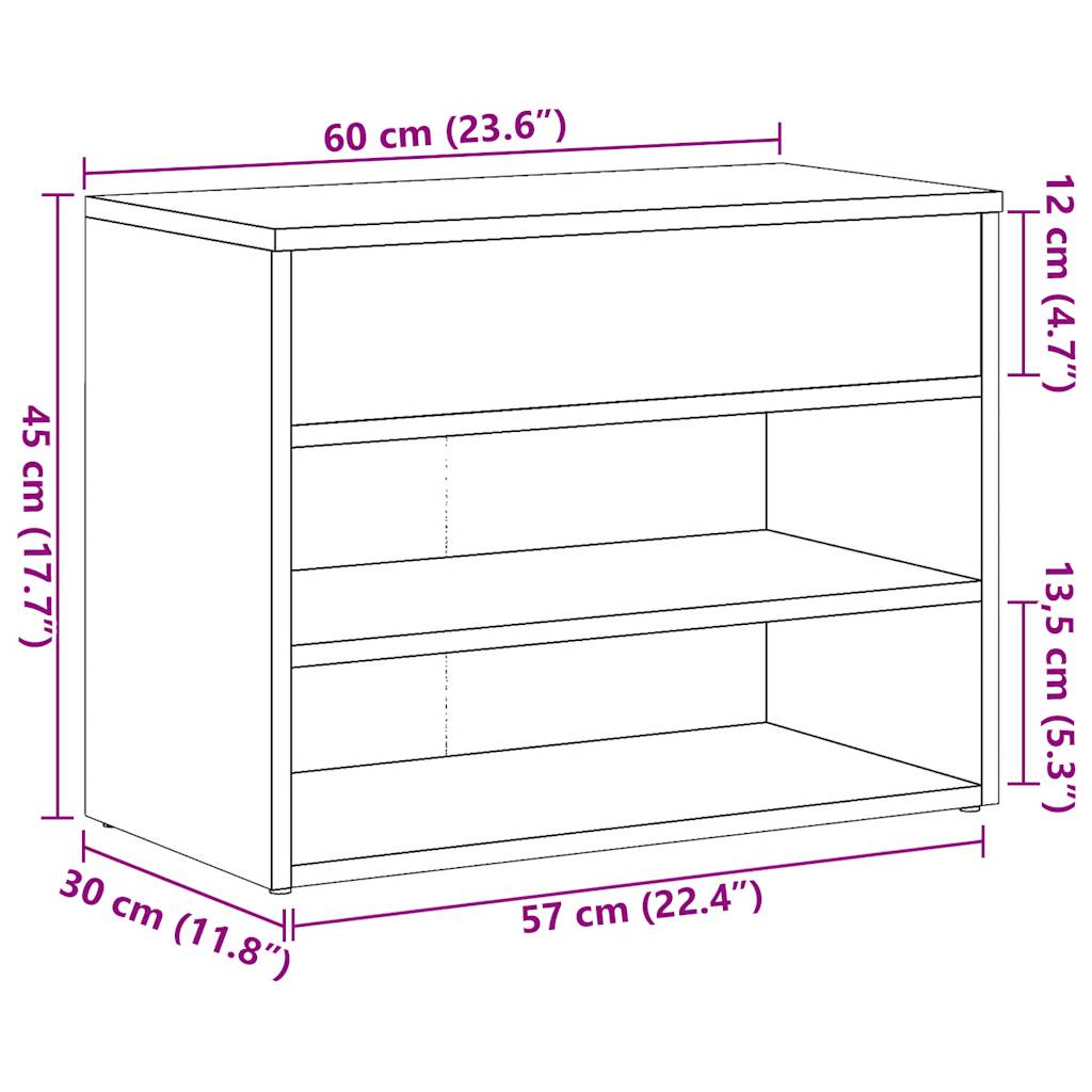 vidaXL Banco zapatero madera ingeniería madera envejecida 60x30x45 cm