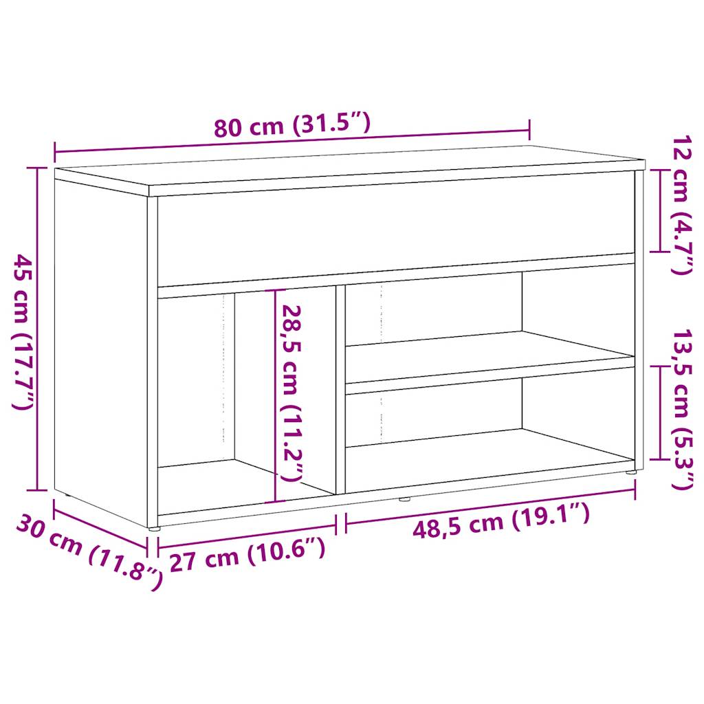 vidaXL Banco zapatero madera de ingeniería negro 80x30x45 cm