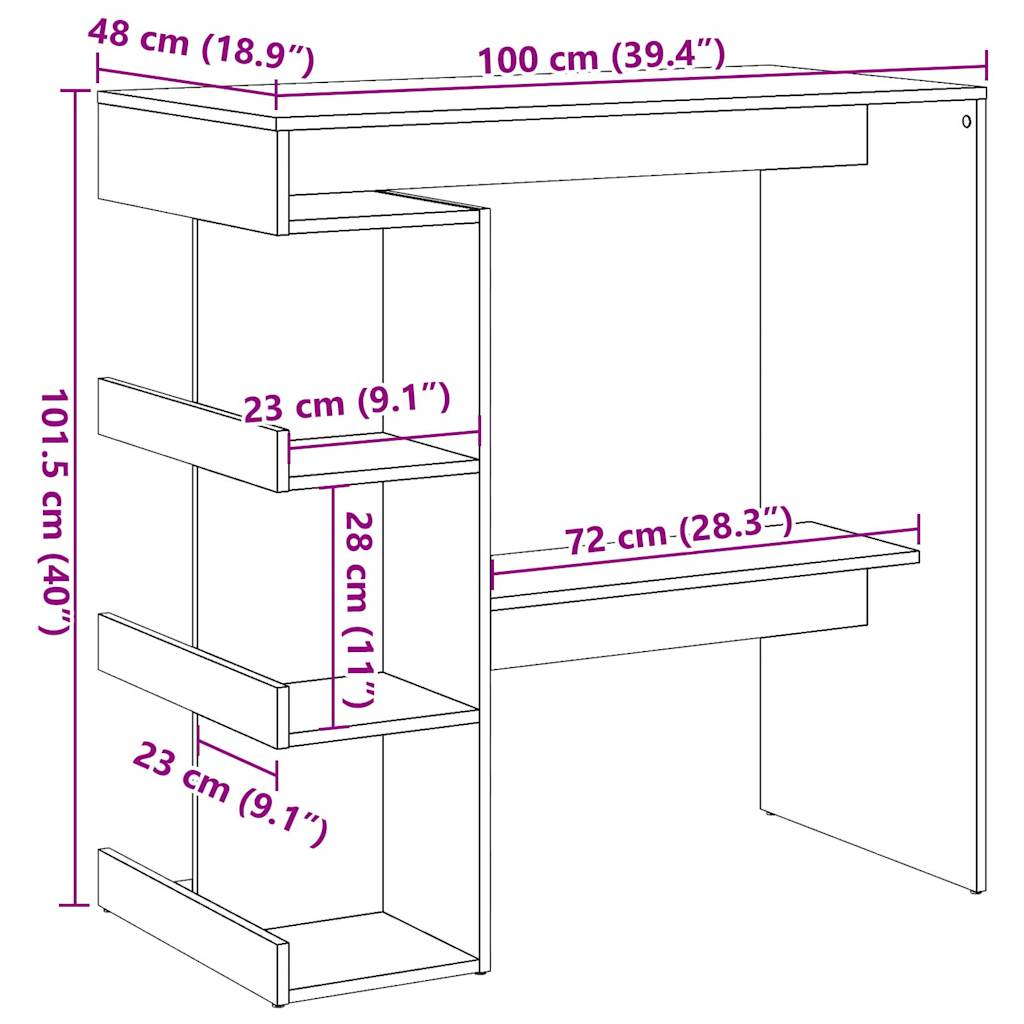 vidaXL Mesa de bar con estante madera envejecida 100x48x101,5 cm