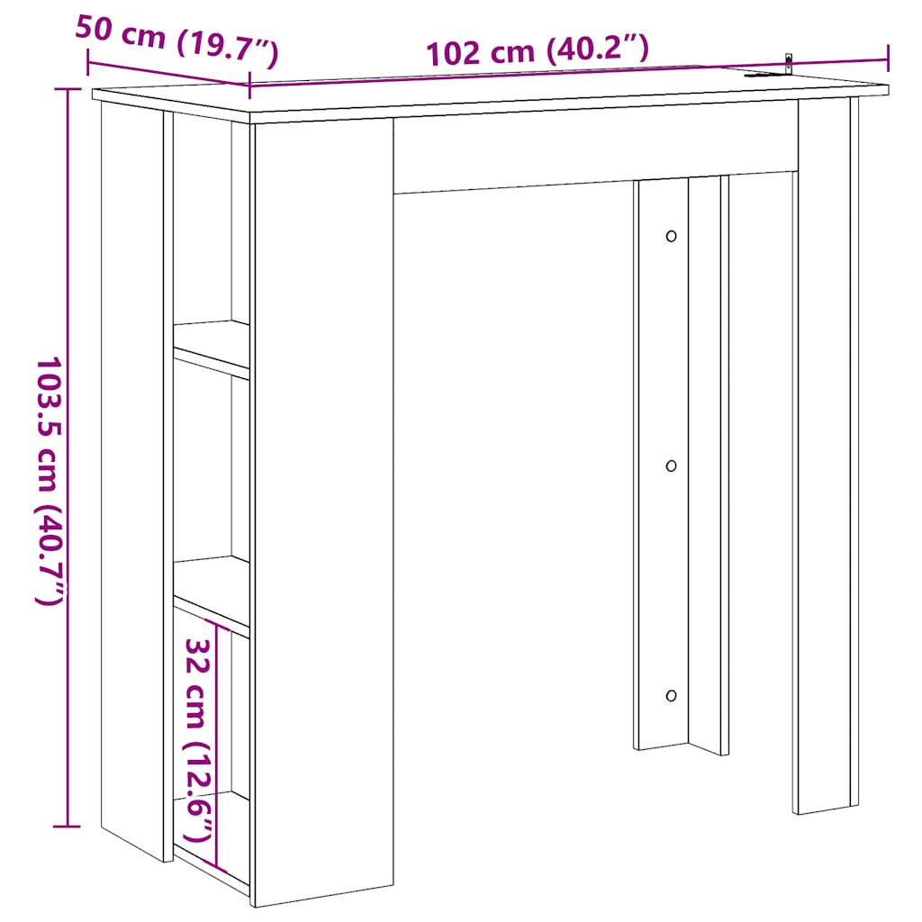 vidaXL Mesa bar y estante madera ingeniería envejecida 102x50x103,5cm