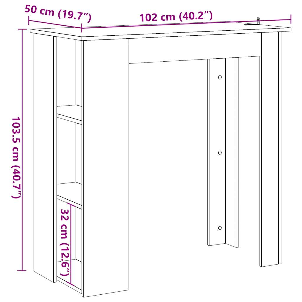 vidaXL Mesa alta con estante madera roble artisan 102x50x103,5 cm