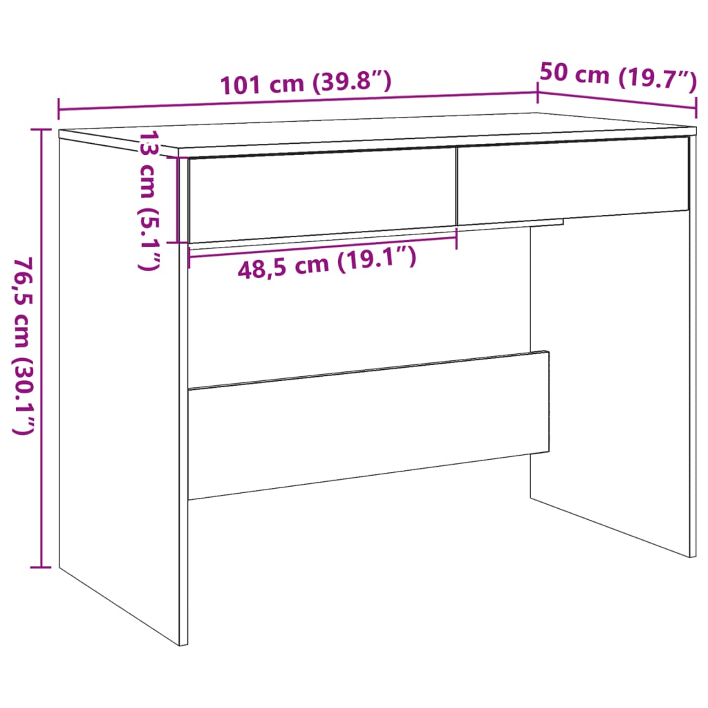 vidaXL Escritorio de madera de ingeniería roble artisan 101x50x76,5 cm