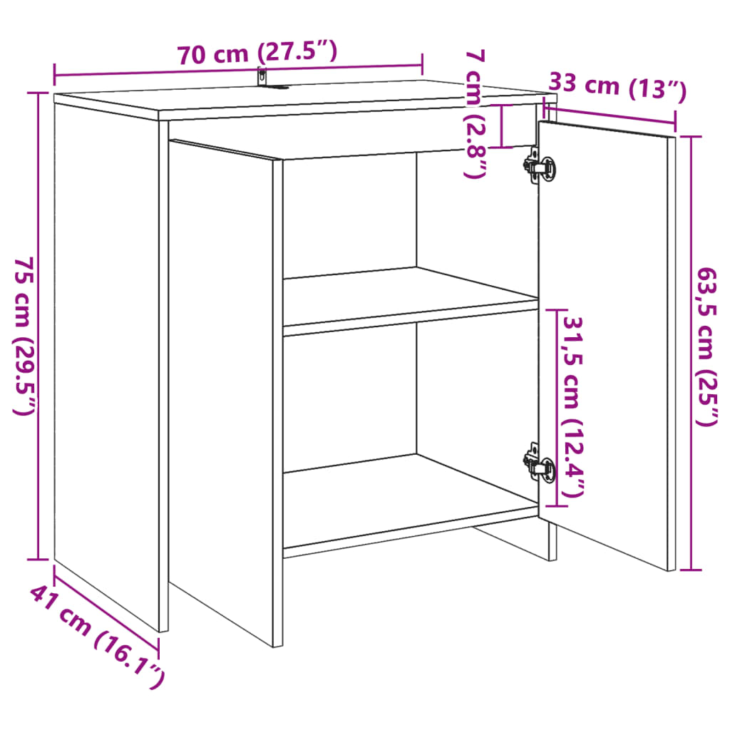 vidaXL Aparador de madera de ingeniería envejecida 70x41x75 cm