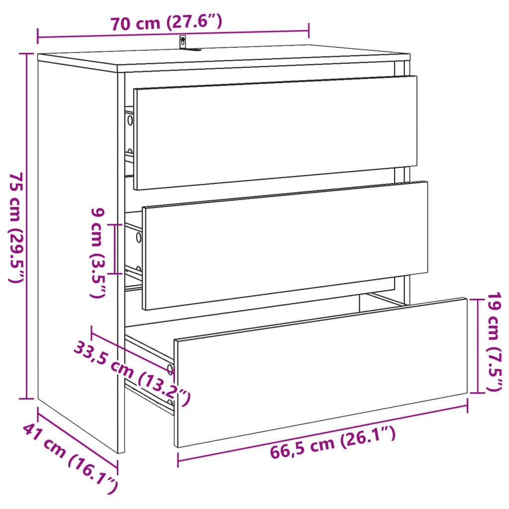 vidaXL Aparador de madera de ingeniería envejecida 70x41x75 cm