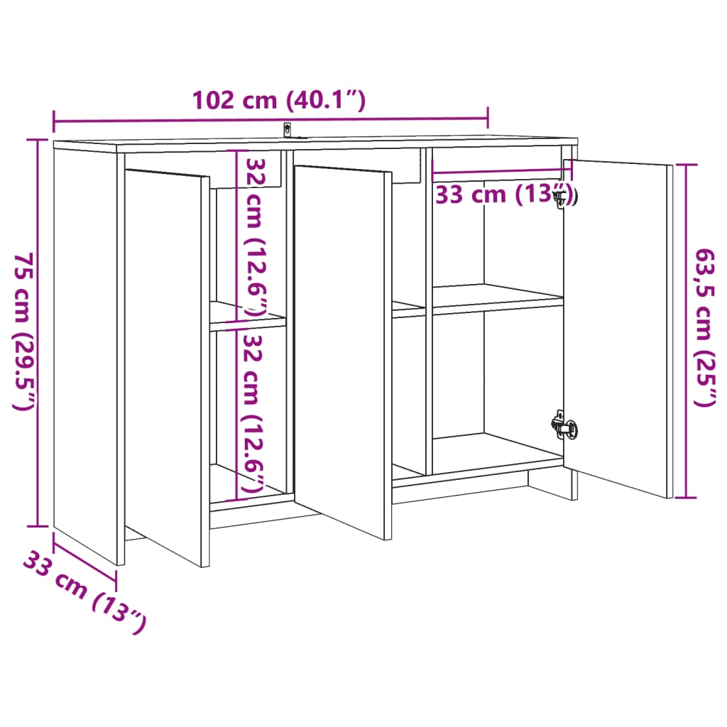 vidaXL Aparador de madera de ingeniería envejecida 102x33x75 cm