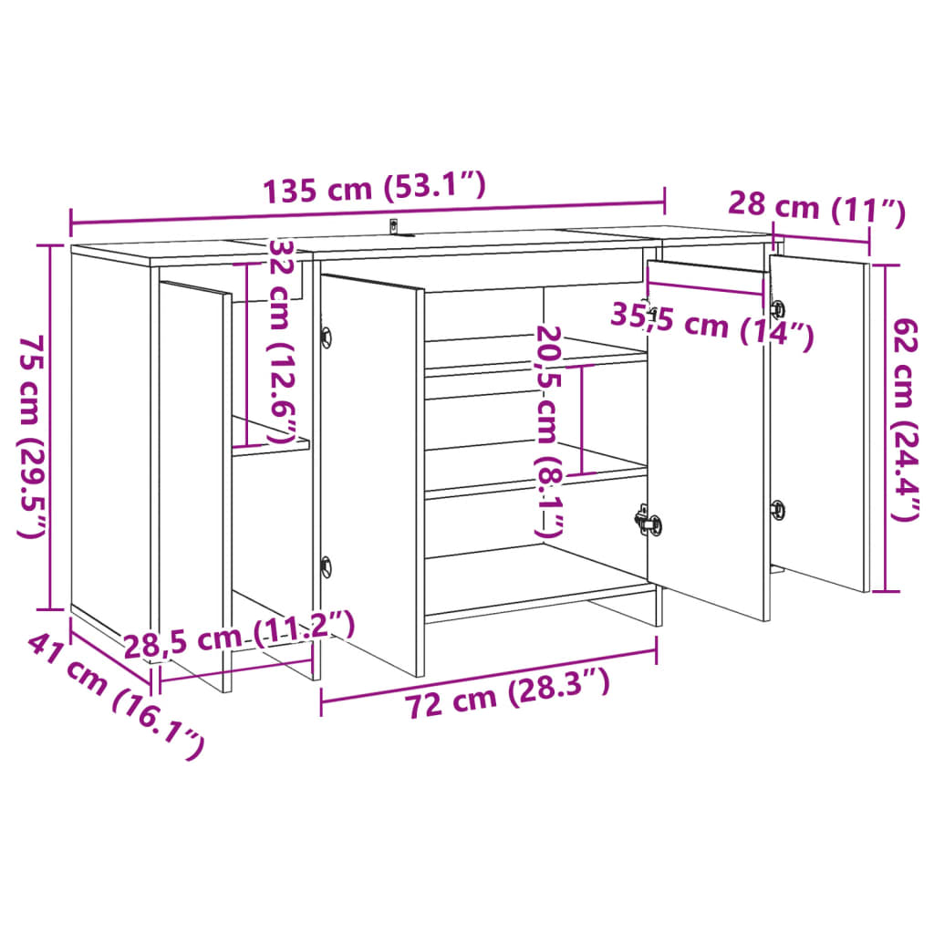 vidaXL Aparador de madera de ingeniería envejecida 135x41x75 cm