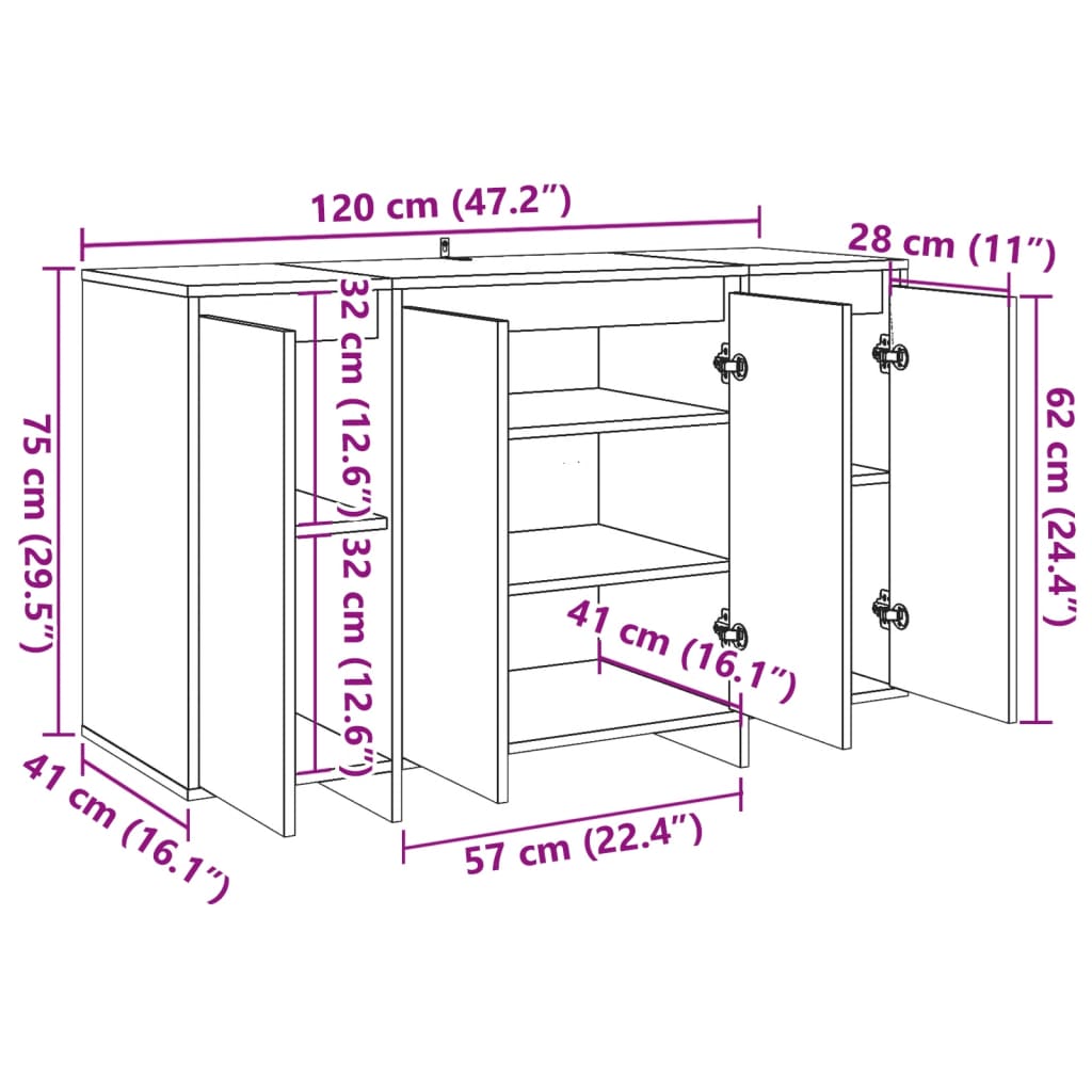 vidaXL Aparador madera de ingeniería madera envejecida 120x41x75 cm