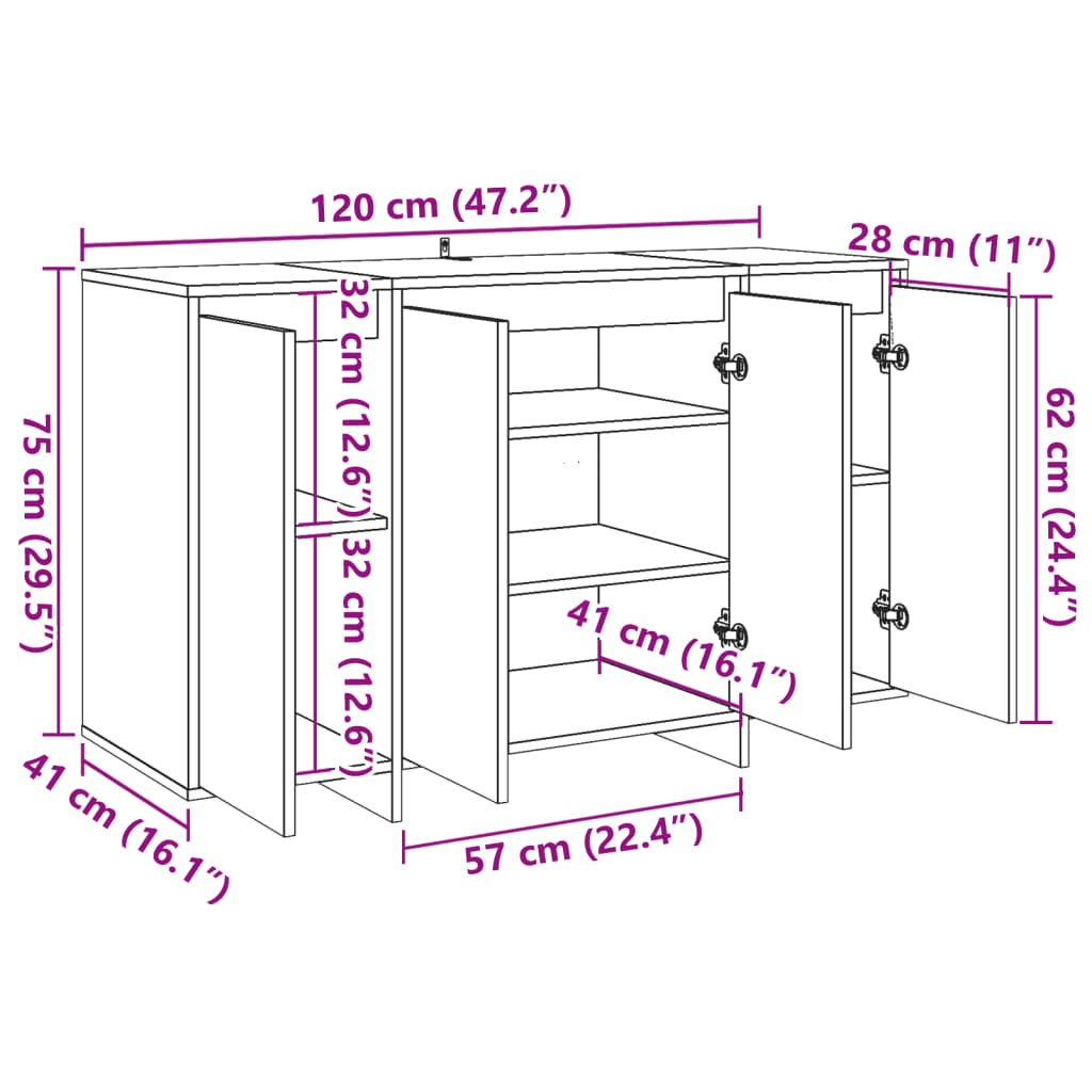 vidaXL Aparador de madera de ingeniería roble artisan 120x41x75 cm