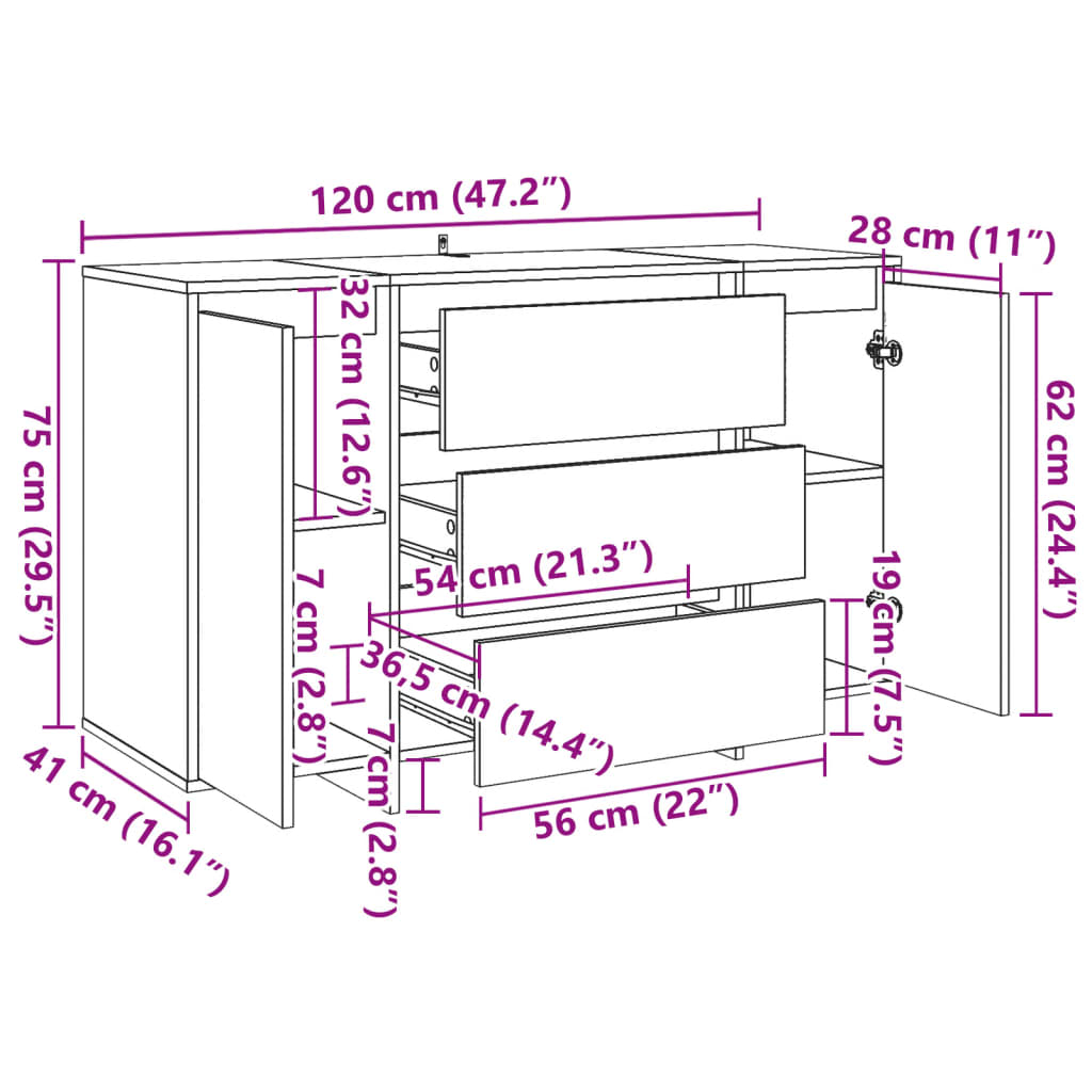 vidaXL Aparador madera de ingeniería madera envejecida 120x41x75 cm