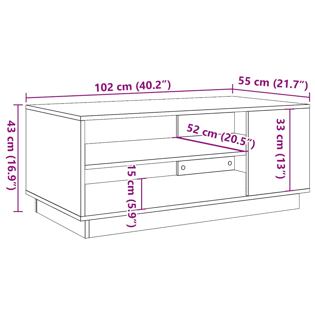 vidaXL Mesa de centro madera de ingeniería roble artisan 102x55x43 cm