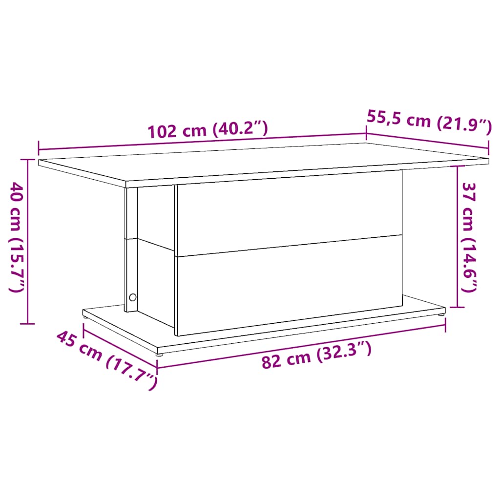 vidaXL Mesa de centro madera ingeniería envejecida 102x55,5x40 cm