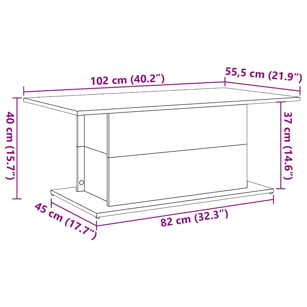 vidaXL Mesa de centro madera ingeniería roble artisan 102x55,5x40 cm