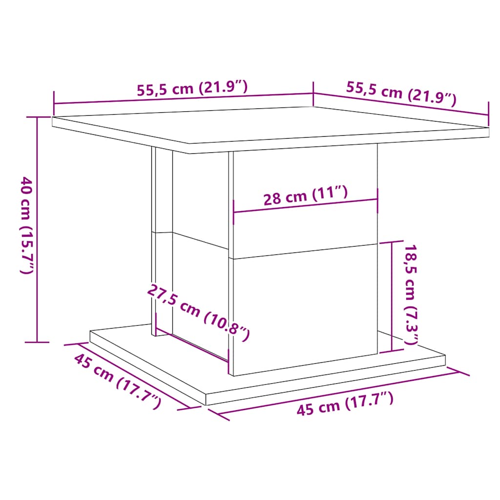 vidaXL Mesa de centro madera ingeniería envejecida 55,5x55,5x40 cm