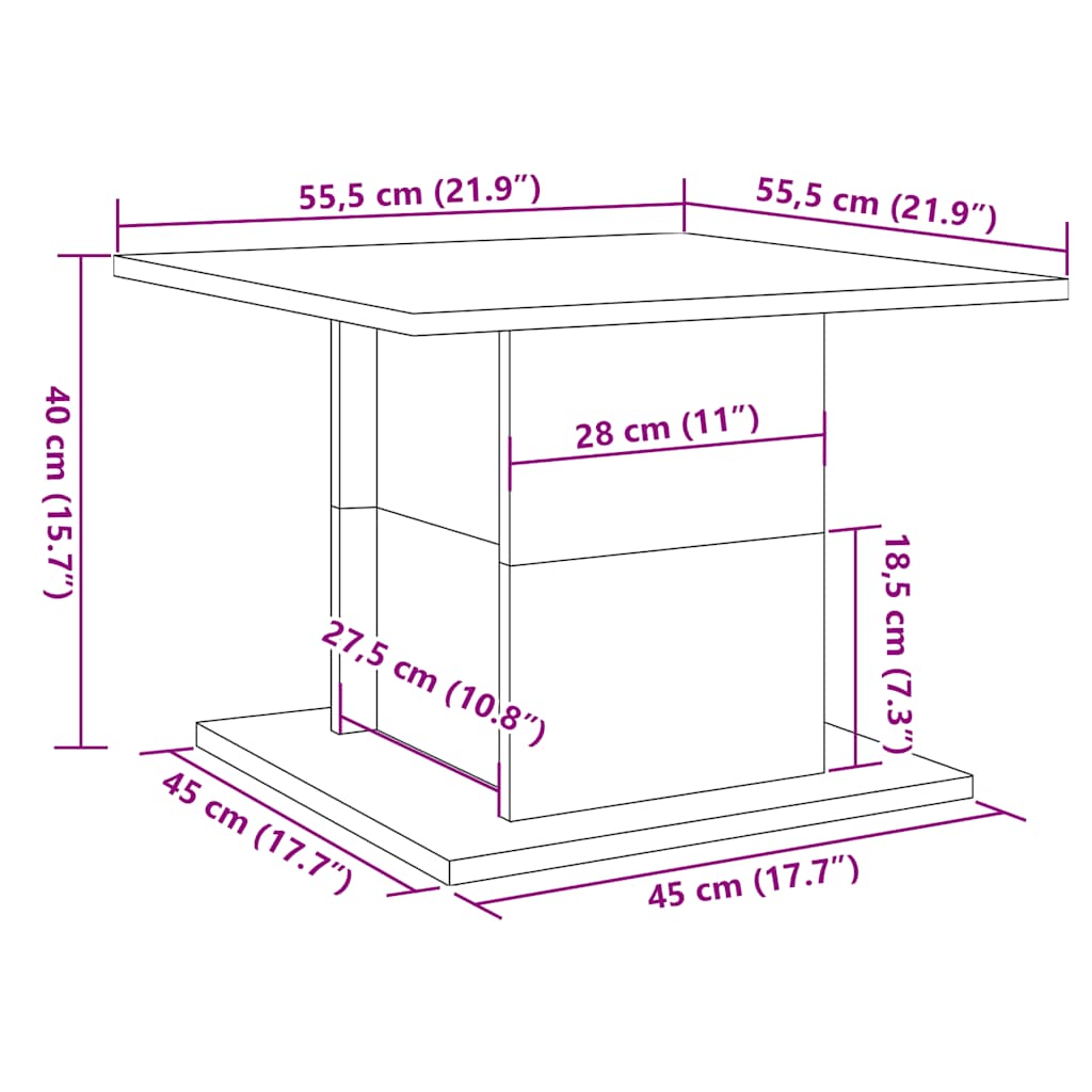 vidaXL Mesa de centro madera ingeniería roble artisan 55,5x55,5x40 cm