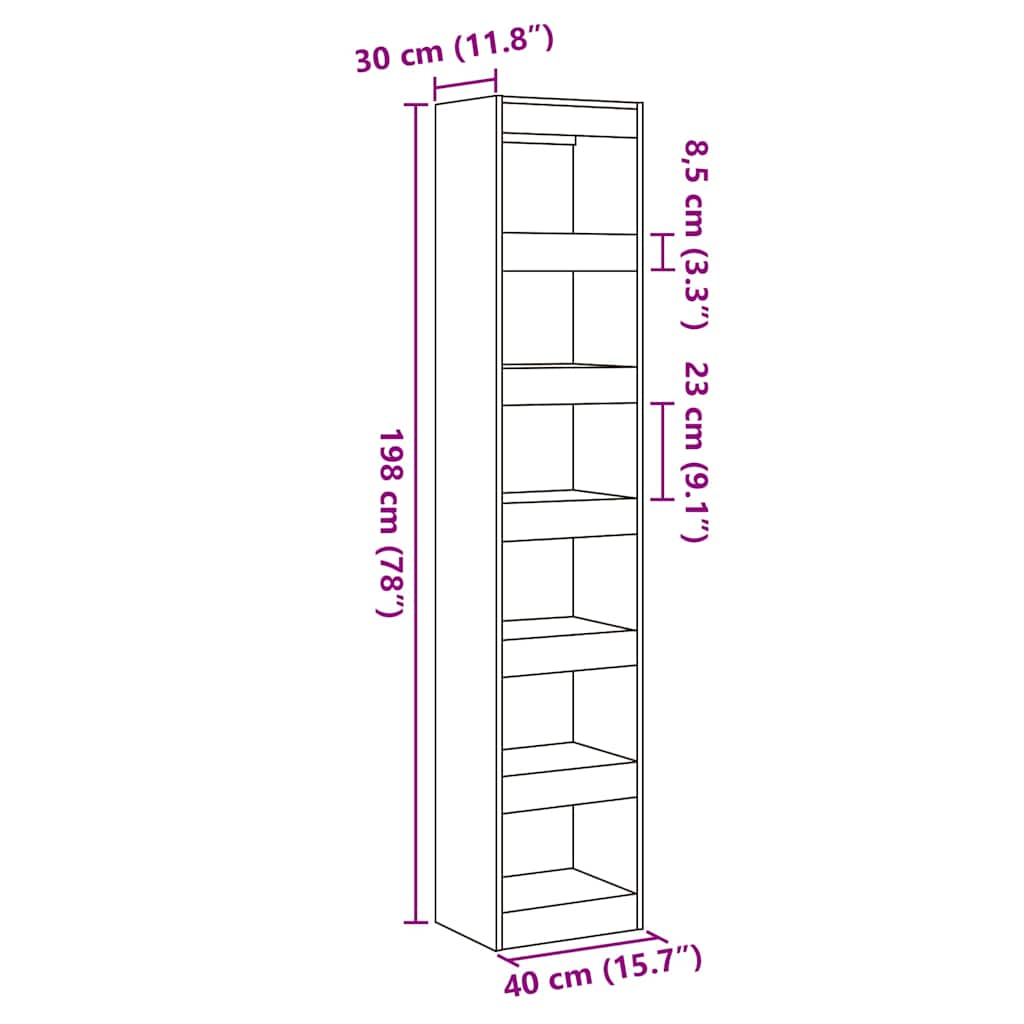 vidaXL Estantería/divisor de espacios madera envejecida 40x30x198 cm