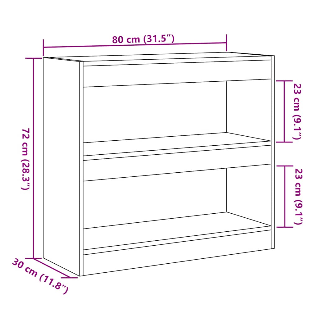 vidaXL Estantería/divisor de espacios roble artisan 80x30x72 cm