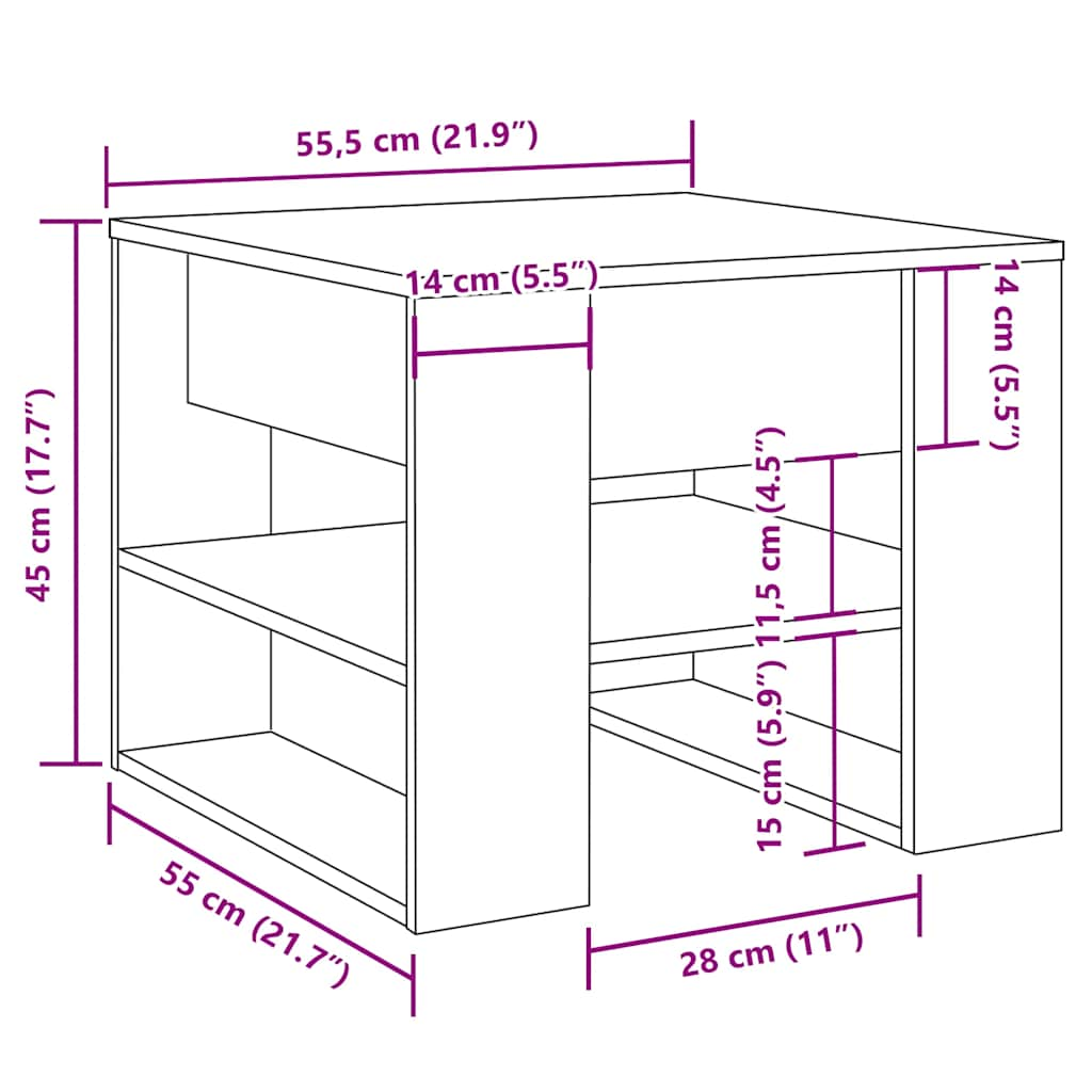 vidaXL Mesa de centro madera de ingeniería madera antigua 55,5x55x45cm