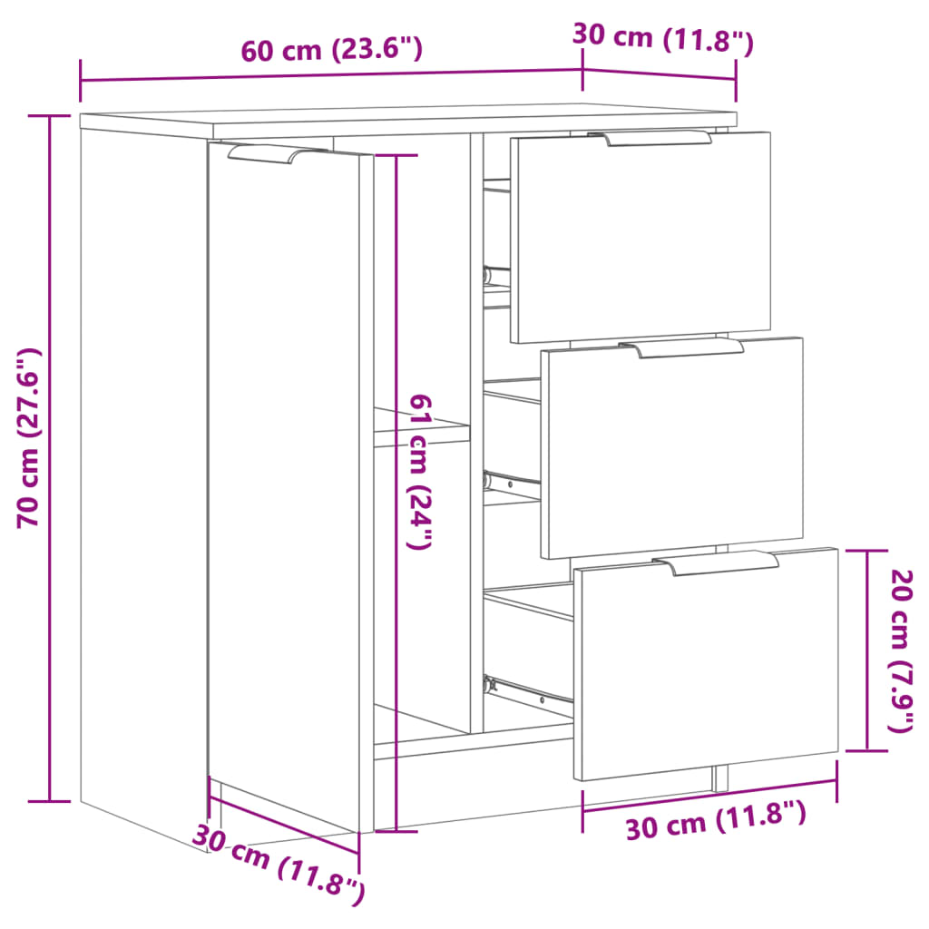 vidaXL Aparador de madera de ingeniería envejecida 60x30x70 cm