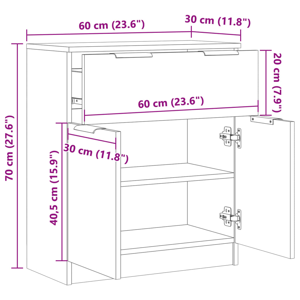 vidaXL Aparador de madera de ingeniería envejecida 60x30x70 cm