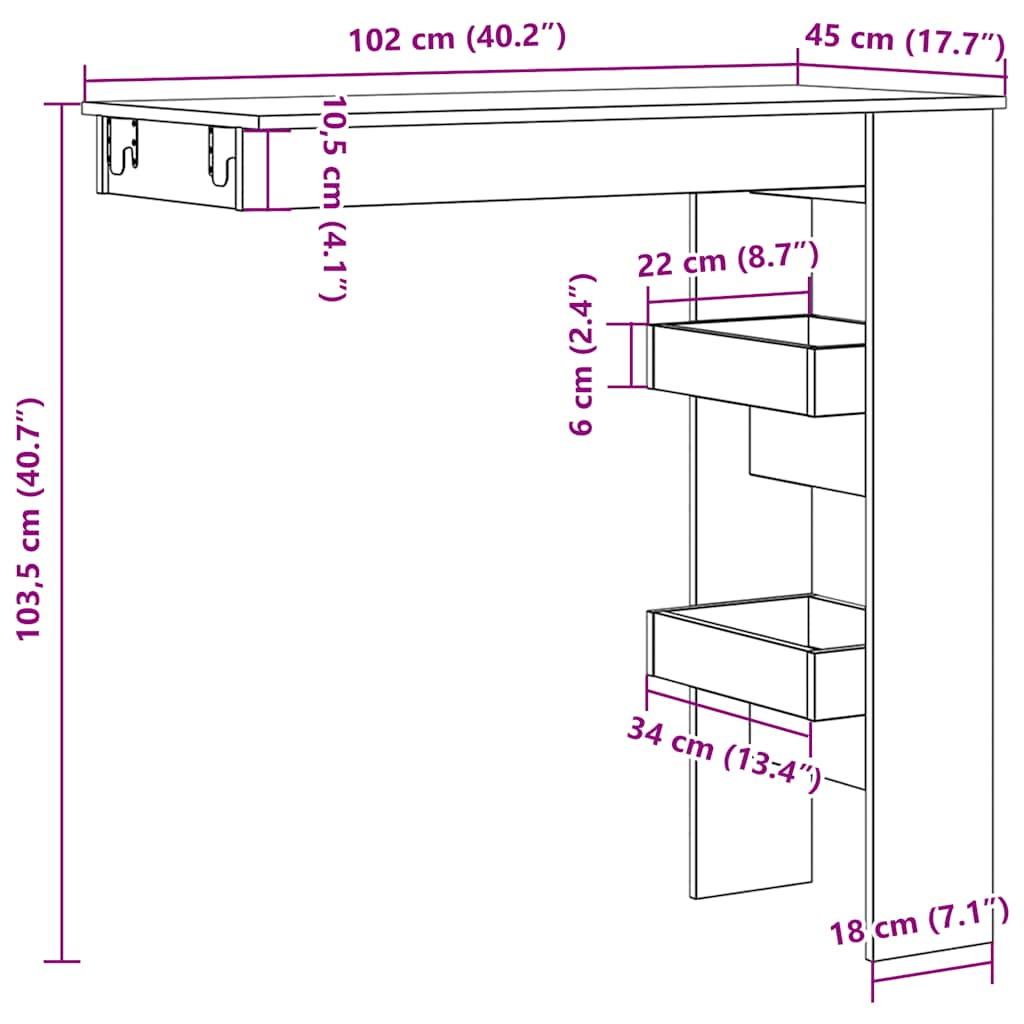 vidaXL Mesa de bar de pared madera contrachapada envejecida