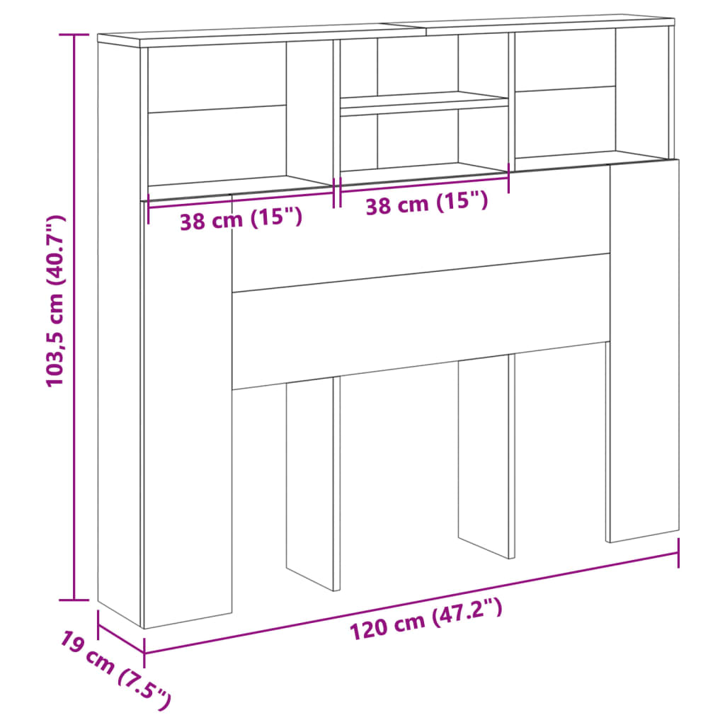 vidaXL Cabecero armario madera ingeniería envejecida 120x19x103,5 cm