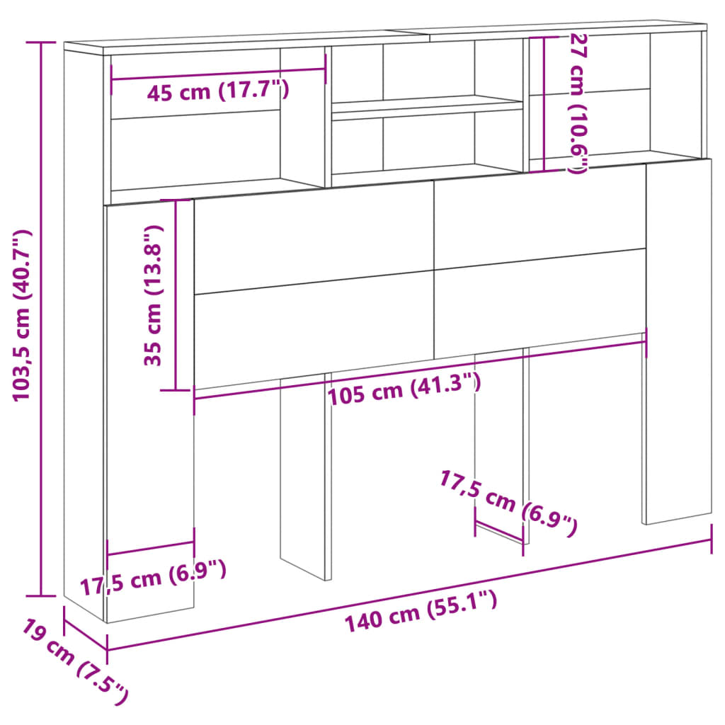 vidaXL Mueble cabecero madera envejecida 140x19x103,5 cm