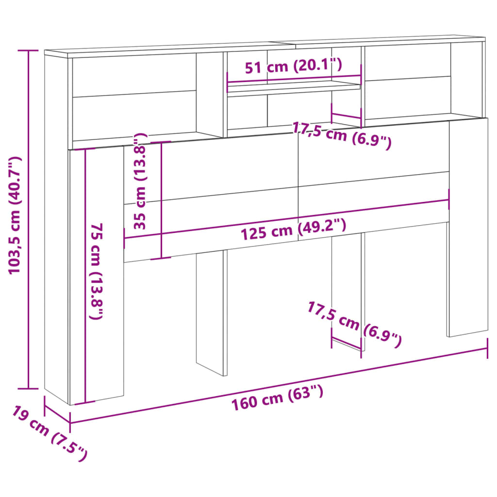 vidaXL Cabecero armario madera ingeniería envejecida 160x19x103,5 cm