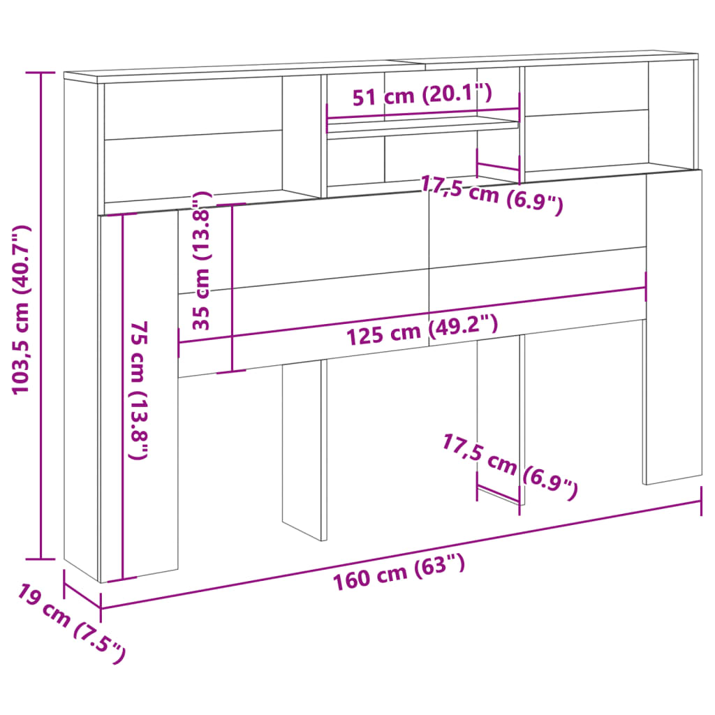 vidaXL Cabecero armario madera ingeniería roble artisan 160x19x103,5cm