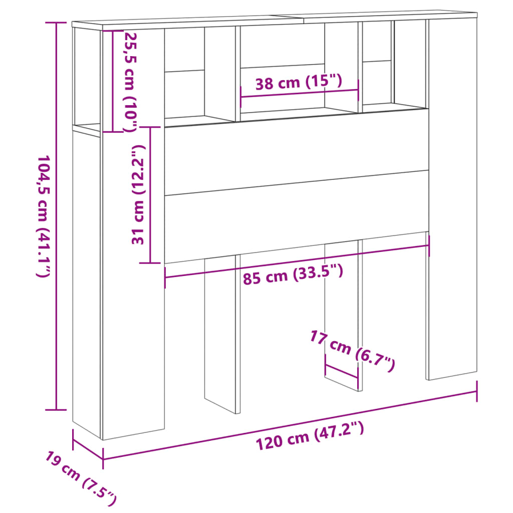 vidaXL Cabecero armario madera ingeniería envejecida 120x19x104,5 cm