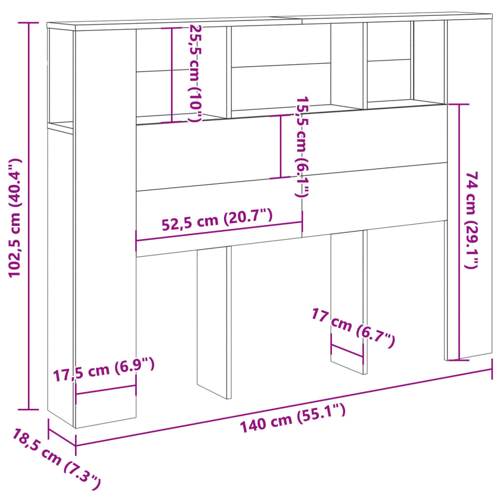 vidaXL Cabecero armario madera ingeniería envejecida 140x18,5x102,5 cm