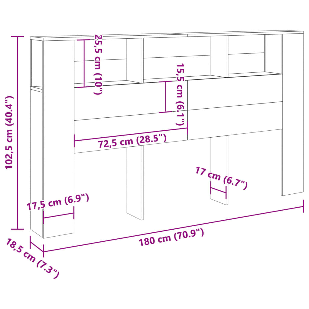 vidaXL Cabecero armario madera ingeniería envejecida 180x18,5x102,5 cm