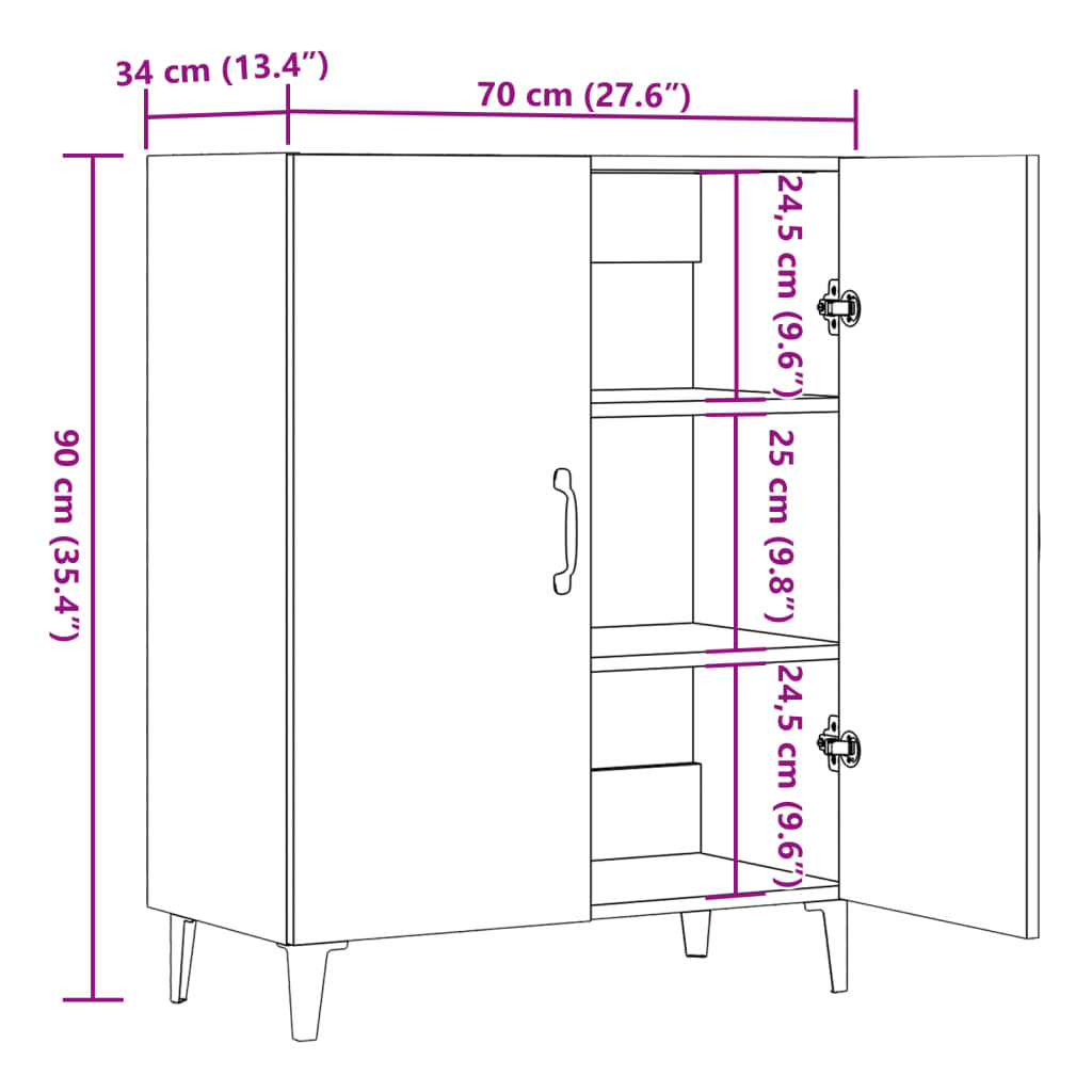 vidaXL Aparador de madera de ingeniería envejecida 70x34x90 cm