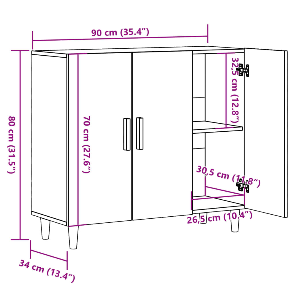 vidaXL Aparador de madera de ingeniería envejecido 90x34x80 cm