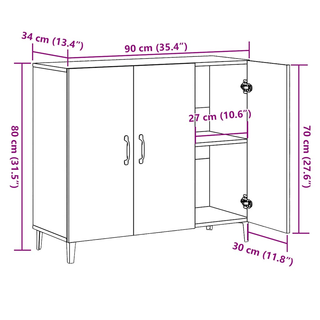 vidaXL Aparador de madera de ingeniería envejecido 90x34x80 cm