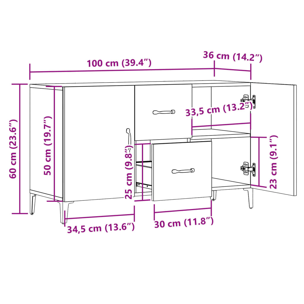 vidaXL Aparador de madera de ingeniería envejecida 100x36x60 cm