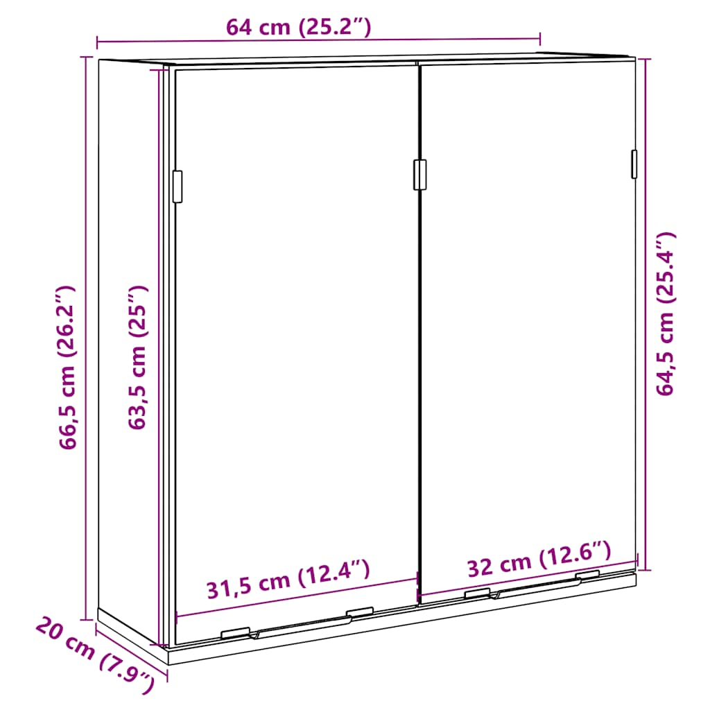 vidaXL Armario de espejo de baño contrachapada gris 64x20x66,5 cm